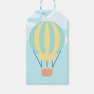 Étiquettes-cadeau Montgolfière verte et jaune dans le ciel