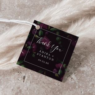 Étiquettes Cadeau Moody Purple Blooms   Merci Motif noir