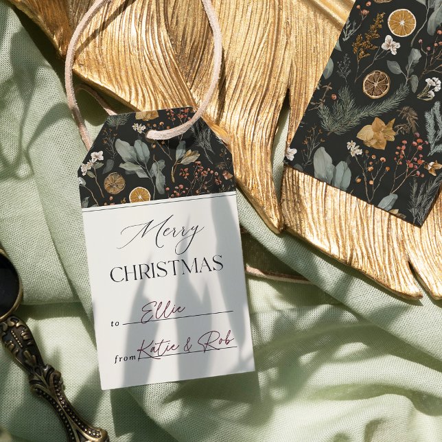Étiquettes-cadeau Moody Winter Botanical Motif Noël (Créateur téléchargé)