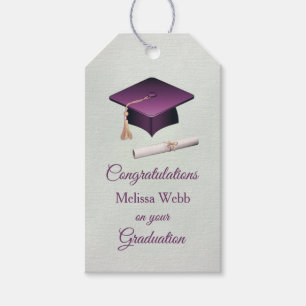 Étiquettes-cadeau Mortier mauve, diplôme Graduation