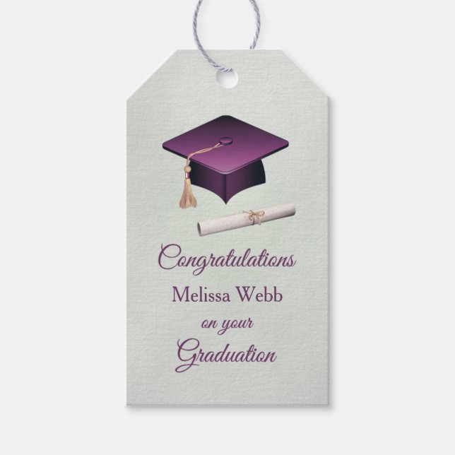Étiquettes-cadeau Mortier mauve, diplôme Graduation (Devant)