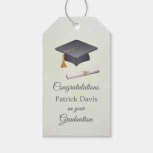 Étiquettes-cadeau Mortier noir gris, diplôme Graduation