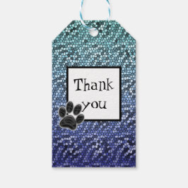 Étiquettes-cadeau Mosaic Blue Merci chien Empreinte de patte animal 