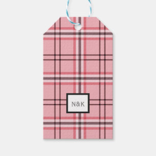 Étiquettes-cadeau Motif à carreaux chic rose et gris, mode pour soir