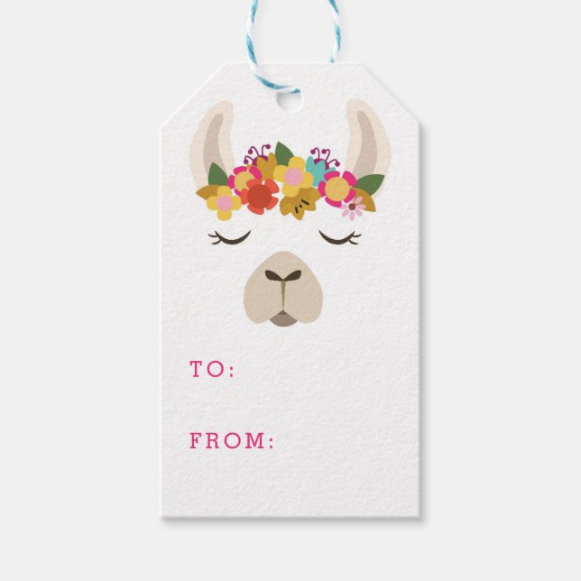 Étiquettes-cadeau Motif Alpaca & Fleurs (Devant)