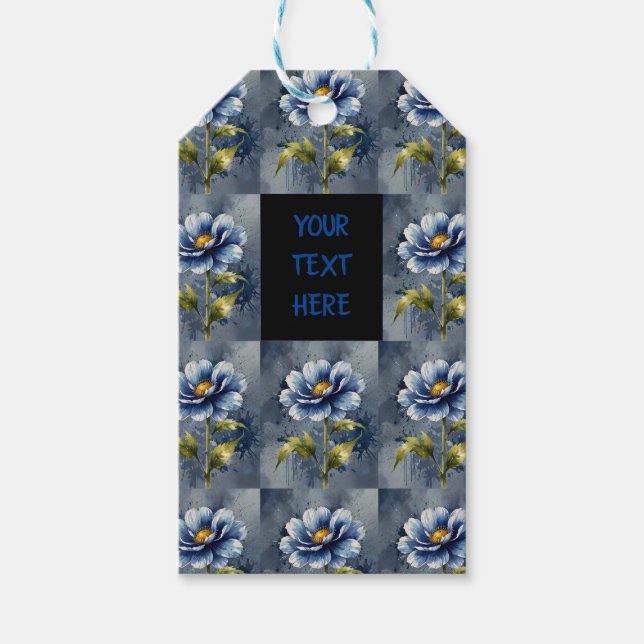 Étiquettes-cadeau Motif aquarelle fleur bleue (Devant)
