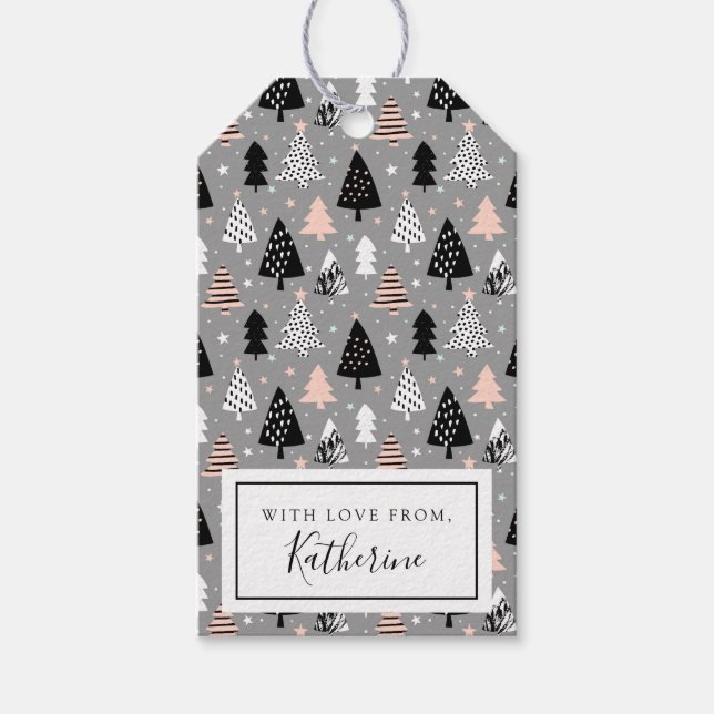 Étiquettes-cadeau Motif Arbre de Noël Argent (Devant)