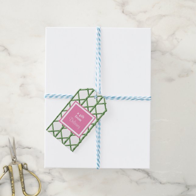 Étiquettes-cadeau Motif bambou treillis vert Prépa personnalisé (Avec de laficelle)