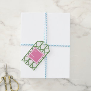 Étiquettes-cadeau Motif bambou treillis vert preppy