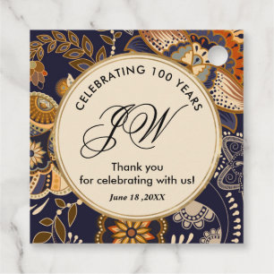 Étiquettes Cadeau Motif bleu et or 100e anniversaire Merci