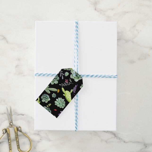 Étiquettes-cadeau Motif Cactus 2 (Avec de laficelle)