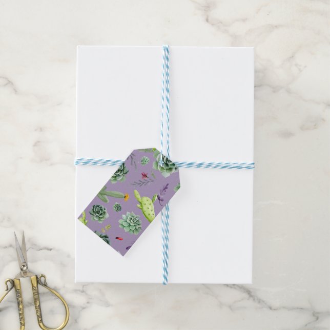 Étiquettes-cadeau Motif Cactus 7 (Avec de laficelle)