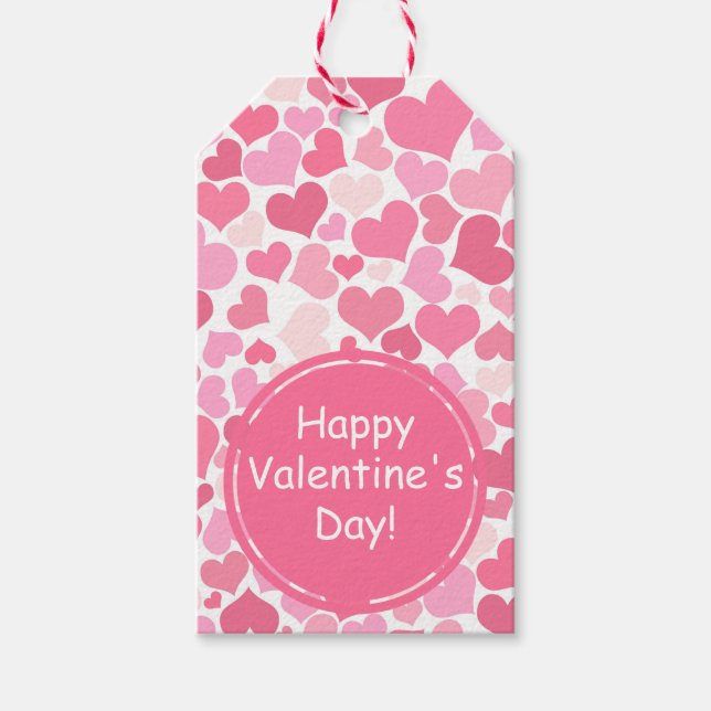 Étiquettes-cadeau Motif Coeurs roses | HEUREUSE SAINTE-VALENTIN (Devant)