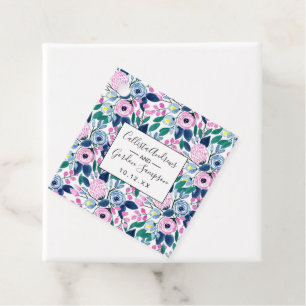 Étiquettes Cadeau Motif d'aquarelle Sweet Rose Navy Flowers