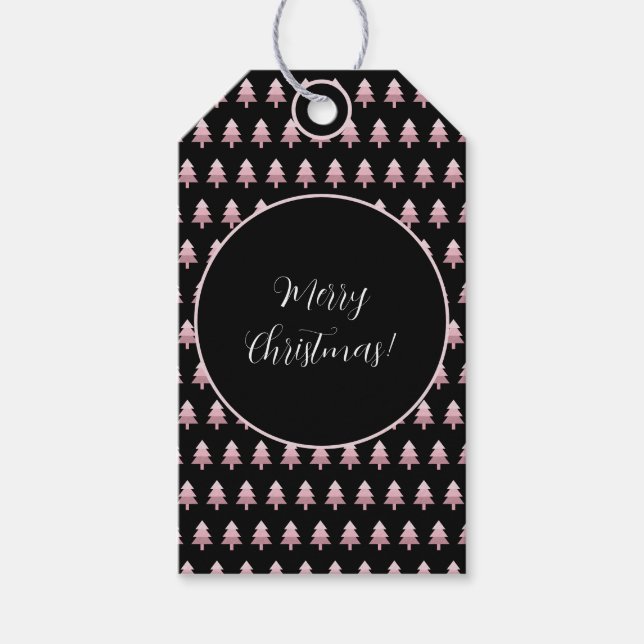 Étiquettes-cadeau Motif d'arbre de Noël moderne Black Pink Ombre (Devant)