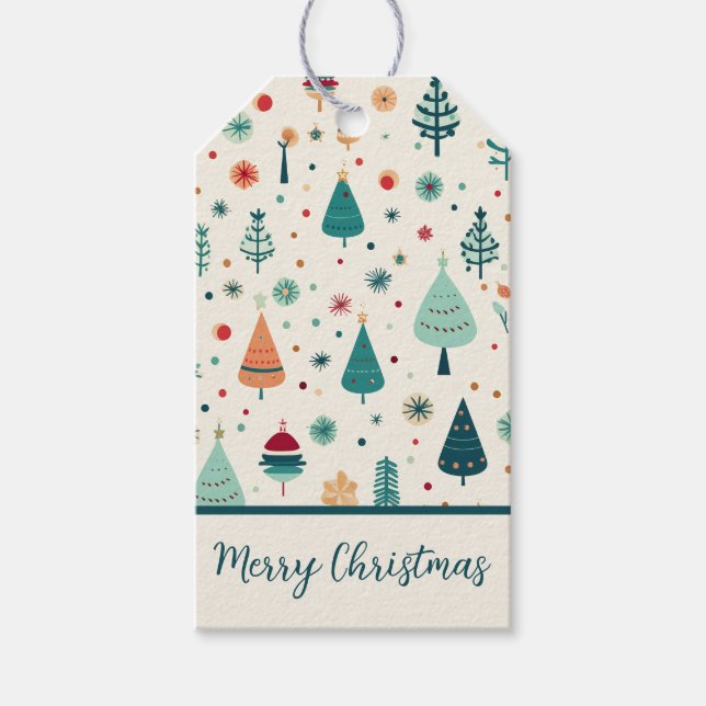 Étiquettes-cadeau Motif d'arbre de Noël rétro (Devant)