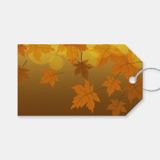 Étiquettes-cadeau Motif d'automne avec feuilles d'érable en chute et (Devant (Horizontal))
