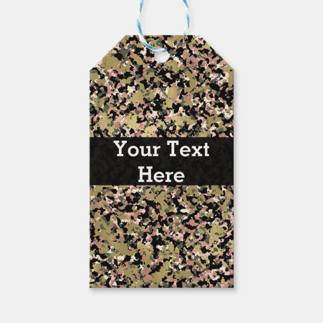 Étiquettes-cadeau Motif de camouflage noir rose or (Devant)