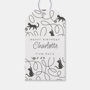 Étiquettes-cadeau Motif de chat noir ludique Joyeux Anniversaire