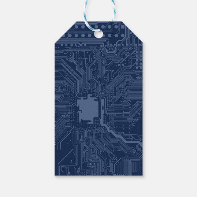 Étiquettes-cadeau Motif de circuit Geek bleu (Devant)