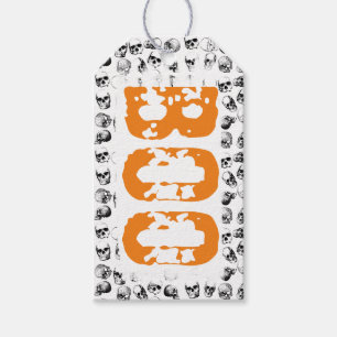 Étiquettes-cadeau Motif de crâne Éffrayant Orange Boo Halloween