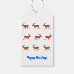 Étiquettes-cadeau Motif de fête de cerf brun marchant