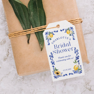 Étiquettes-cadeau Motif de Fête des mariées Merci citron bleu