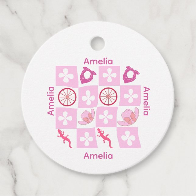 Étiquettes Cadeau Motif de fille À damiers personnalisée (Devant)