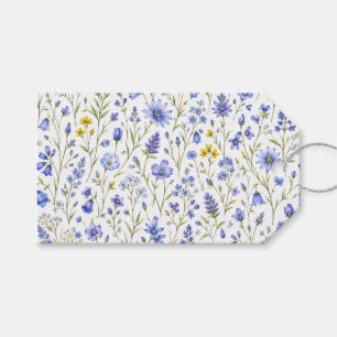Étiquettes-cadeau Motif de fleur sauvage aquarelle bleu jaune vert