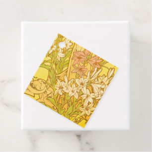 Étiquettes Cadeau Motif de fleurs de lys d'Alphonse Mucha : Art nouv