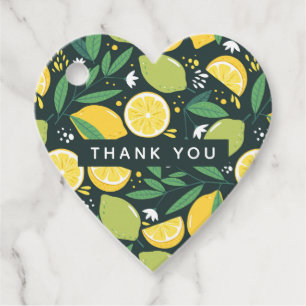 Étiquettes Cadeau Motif de fruits de citron et de lime en vert et ja