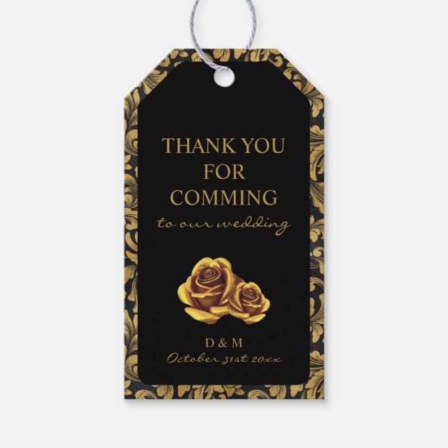 Étiquettes-cadeau Motif de goth noir et or (Devant)