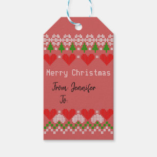 Étiquettes-cadeau Motif de Knit X-Mas Rouge