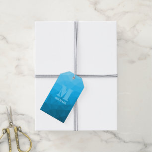 Étiquettes-cadeau Motif de maille géométrique cyan bleu clair Monogr