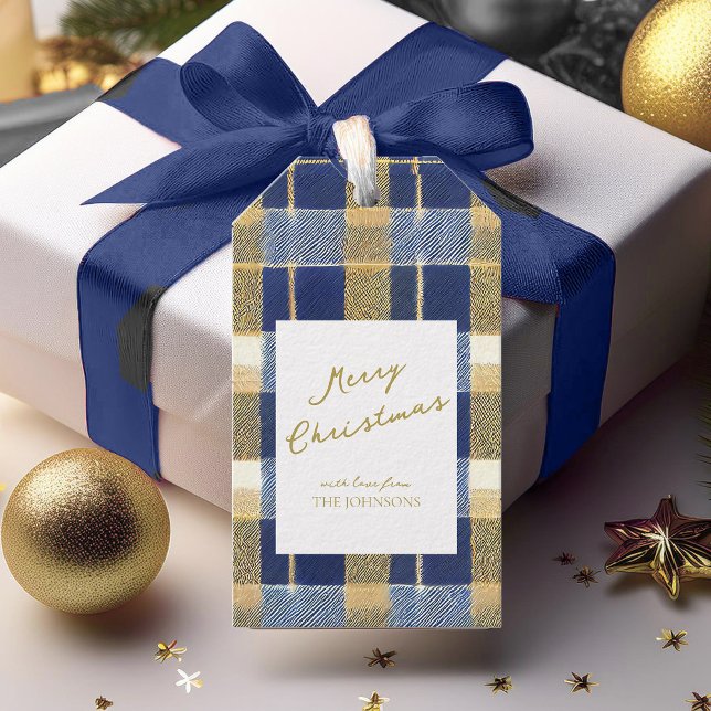 Étiquettes-cadeau Motif de Noël en or bleu n° 7 ID1009 (Créateur téléchargé)