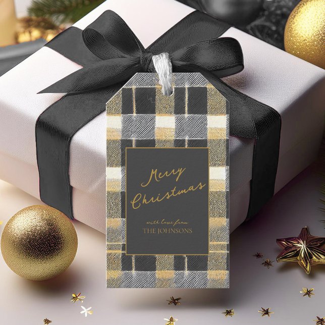 Étiquettes-cadeau Motif de Noël en or noir n° 7 ID1009 (Créateur téléchargé)