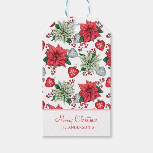 Étiquettes-cadeau Motif de Noël Poinsettia (Devant)