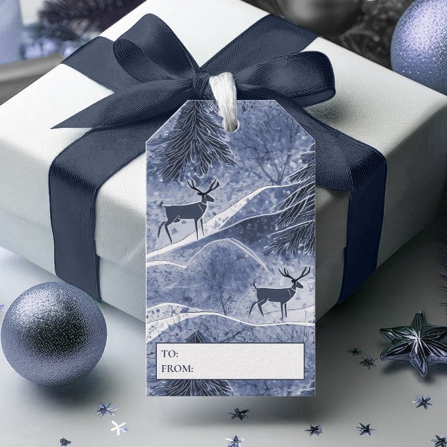 Étiquettes-cadeau Motif de rennes de Noël bleu#13 ID1009 (Créateur téléchargé)