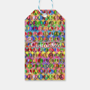 Étiquettes-cadeau motif de symboles de paix multicolores