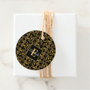 Étiquettes Cadeau motif d'impression chic Monogram Gold Floral sur n