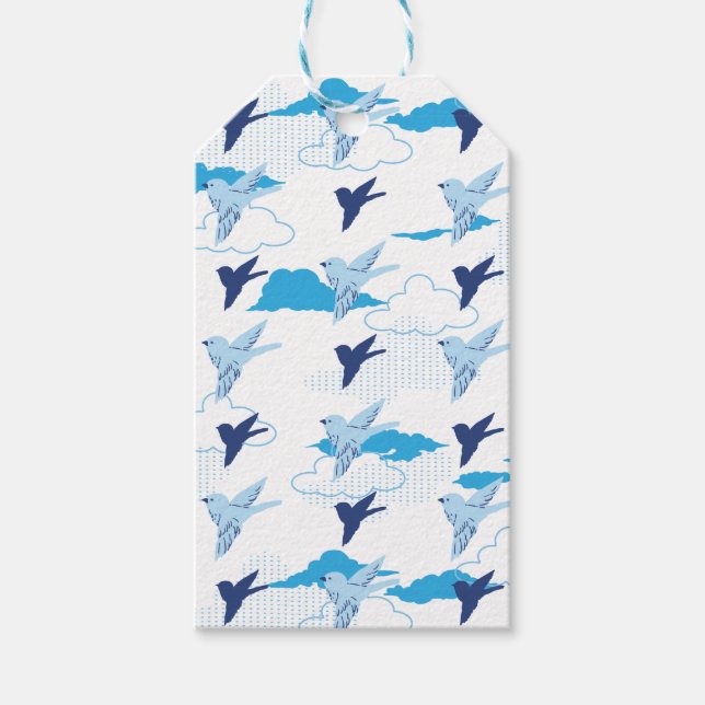 Étiquettes-cadeau Motif du troupeau d'oiseaux bleus (Devant)