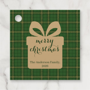 Étiquettes Cadeau Motif festif de Noël à carreaux verts -