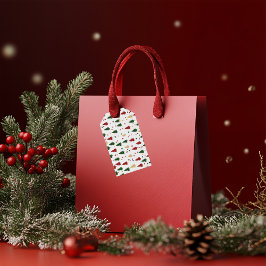 Étiquettes-cadeau Motif Festif de Noël Rouge, Vert & Or