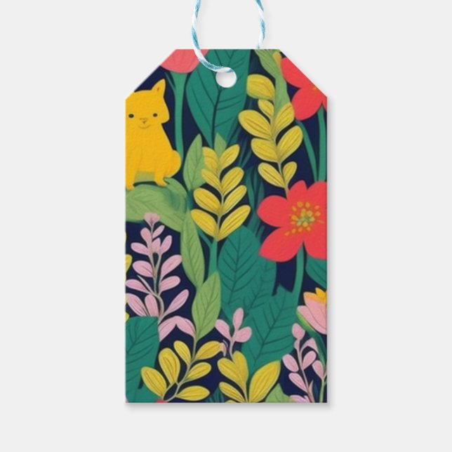 Étiquettes-cadeau Motif feuille à fleurs de jungle (Devant)