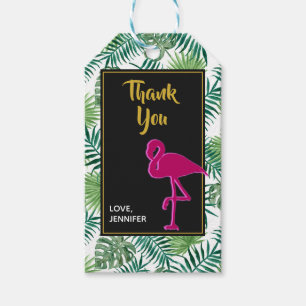 Étiquettes-cadeau Motif Feuille tropical et Flamant rose rose Merci