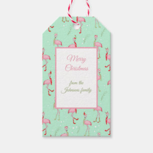 Étiquettes-cadeau   Motif Flamingo rose pâle de Noël 