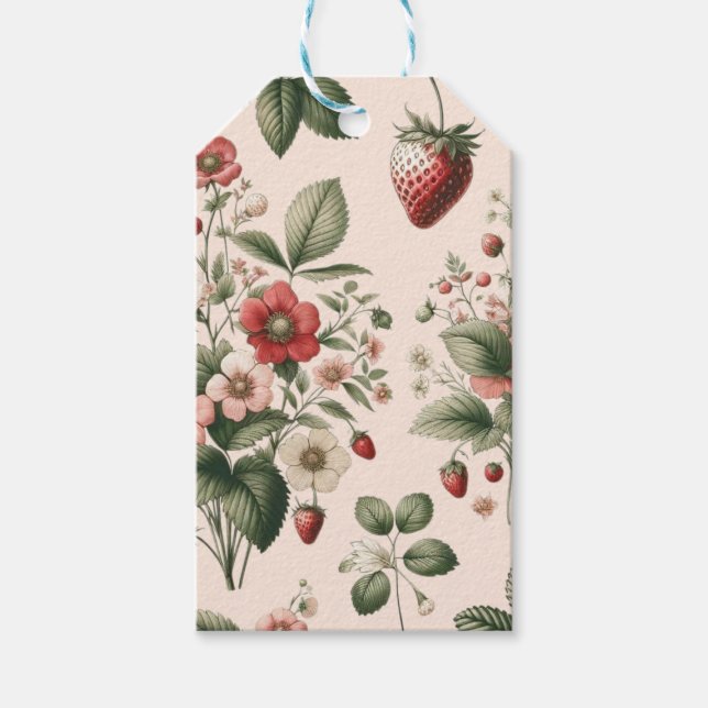 Étiquettes-cadeau Motif Fraise Sucrée Rose Partout (Devant)