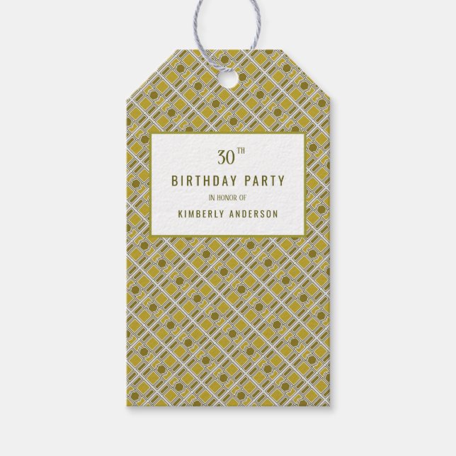 Étiquettes-cadeau Motif géométrique d'or, fête d'anniversaire modern (Devant)