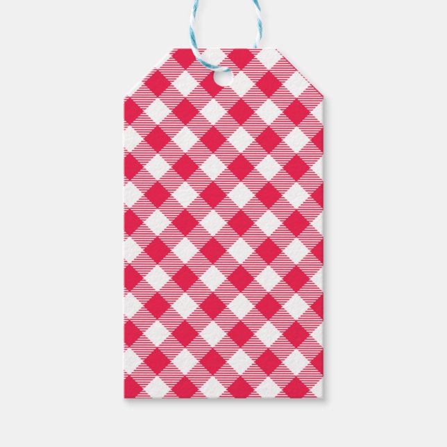 Étiquettes-cadeau Motif Gingham Rouge et Blanc Classique Rustique (Devant)