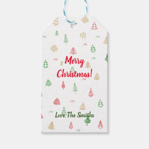 Étiquettes-cadeau Motif Gold Green Red Christmas Trees